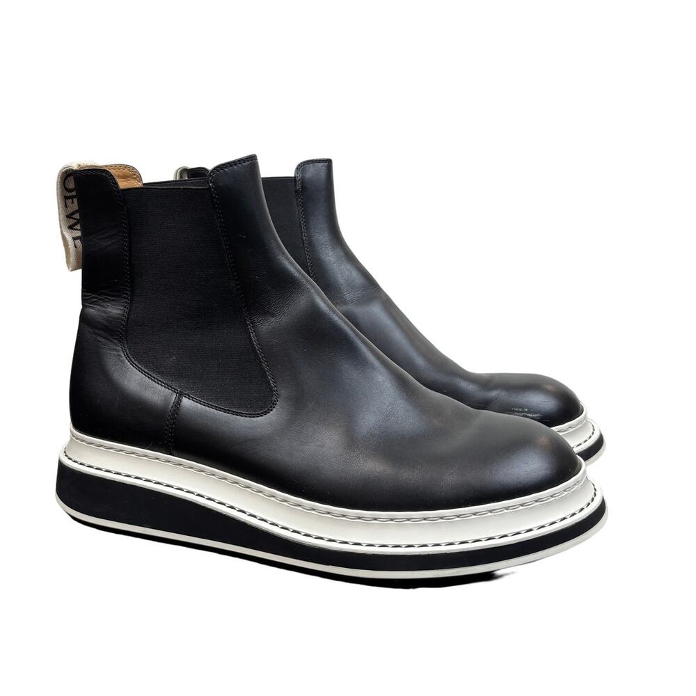 Loewe Black Leather Chelsea Boots with White Platform Sole